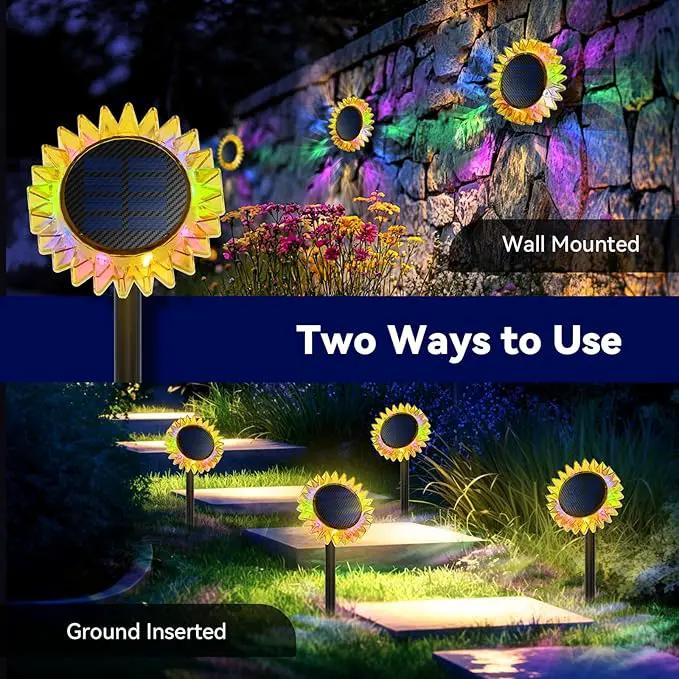 Outdoor Solar Lights, 2 Pack Led Solar Sunflower Lights, Stake/Wall 2-in-1 Waterproof Solar Garden Lights for Yard, Landscape, Fence, Patio, Driveway, Pathway, Backyard Decoration (Colourful) by GreenHaven Gardens