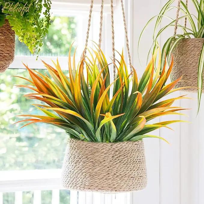 32 Pcs Artificial Grass Fake Plants 17.3in Outdoor Plastic Plants UV Resistant Greenery Fake Grass for Home Window Garden Office Patio Hanging Planter Pathway Front Porch Décor Orange Yellow by GreenHaven Gardens