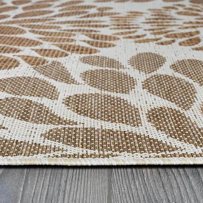 Beverly Rug Outdoor Rug 9x12 Modern Exotic Tropical Leaf Area Rugs for Indoor and Outdoor Patio Deck Porch Garden Water Resistant Washable Outside Carpet (9 x 12 Beige) by GreenHaven Gardens