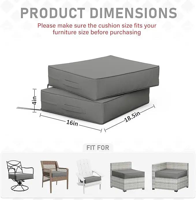 Patio Chair Cushions 18.5 X 16 X 4 Inch Waterproof Outdoor Seat Cushions for Patio Furniture, Outdoor Sofa Couch Pads with Ties & Handle, Set of 2, Light Grey by GreenHaven Gardens