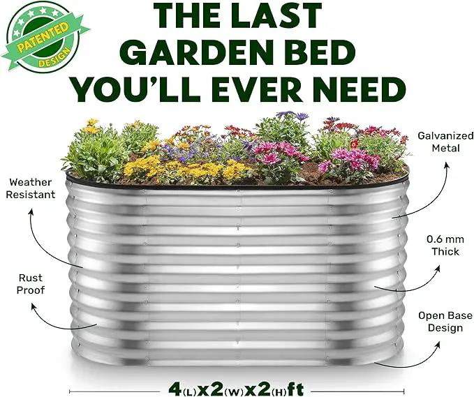 Galvanized Raised Garden Beds Outdoor // 4×2×2 ft Planter Raised Beds for Gardening, Vegetables, Flowers // Large Metal Garden Box (Silver) // Patented Tool-Free Design by GreenHaven Gardens