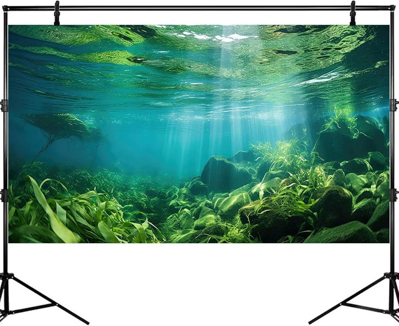 Under The Sea Fish Tank Background Aquatic Plants Deep Sea Aquarium Background Underwater Sunray Rock with Moss Terrarium Backgrounds Deep Ocean Floor Tropical Fish Tank Backgrounds 72x18in by GreenHaven Gardens