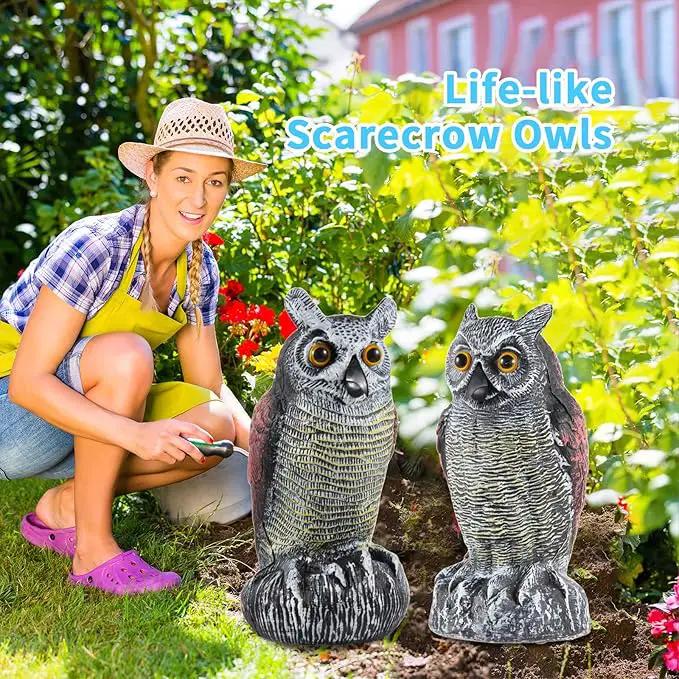 Hedoc 2 Pack Fake Owl Decoys to Scare Birds Away from Gardens and Rooftop, Long-Eared Owl Bird Deterrents, Nature Scarecrow Plastic Owls Pest Repellent, Owl Statue for Garden Decor, Yard Decoration by GreenHaven Gardens