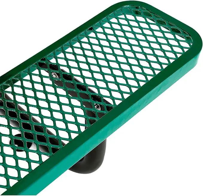 Global Industrial 8'L Rectangular Picnic Table, ADA Compliant, Expanded Metal, Green Thermoplastic Coating, Attached Benches, 1-1/2” Umbrella Pole Hole, Outdoor-Rated by GreenHaven Gardens