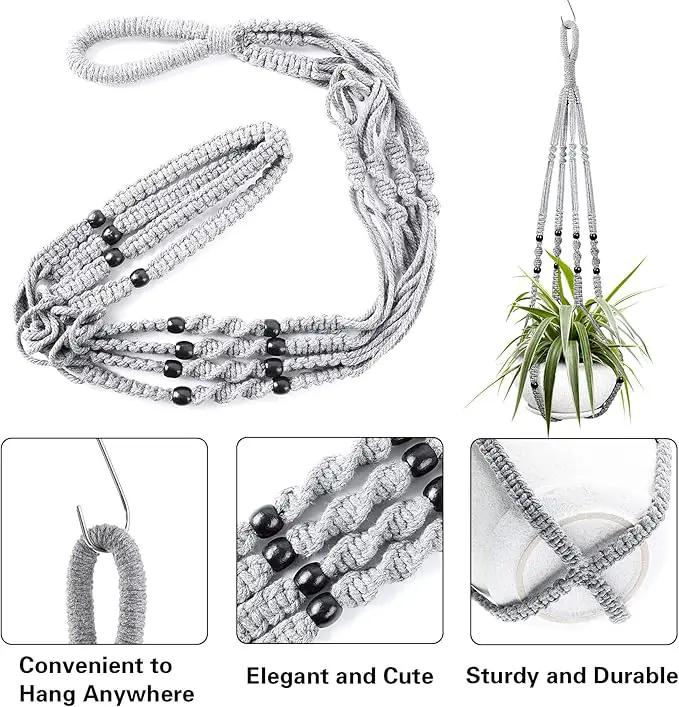 Augshy 2 Packs Macrame Hanging Planter, Indoor Hanging Planter Basket with Wood Beads Decorative Macrame Pot Hanger for Home Decor (Grey) by GreenHaven Gardens