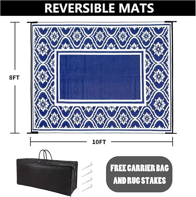 Outdoor Rug 8x10 Patio Waterproof Mat Camping Carpet Outside Area Rug Reversible Light Blue Rugs for RV Deck Entryance Porch Picnic Balcony Beach by GreenHaven Gardens