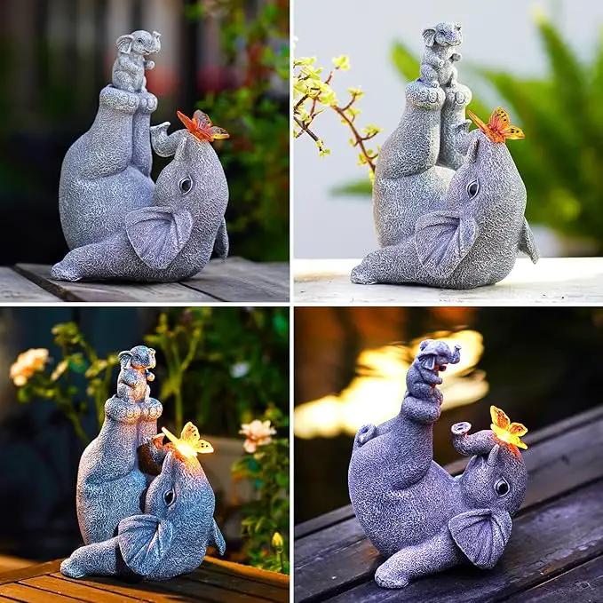 Solar Elephant Statues for Garden Decor - Elephant Handstand Mother&Son Solar Statue with Solar Butterfly,Best Birthday Gifts for Mom,Women by GreenHaven Gardens