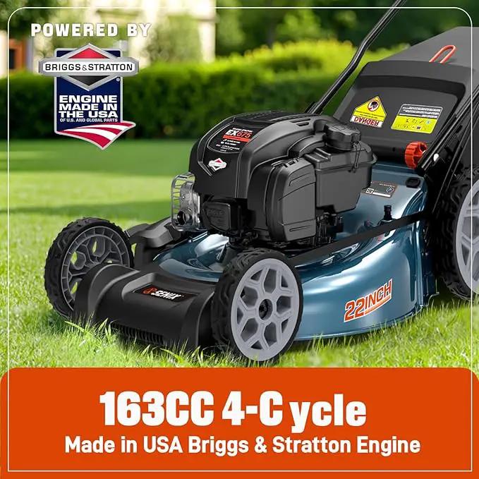 SENIX Gas Lawn Mower, 22" Self Propelled Gas Powered Lawnmower with 163cc B&S 4-Cycle Engine, 3-in-1 Walk-Behind Push Lawn Mower, 6-Position Height Adjustment by GreenHaven Gardens