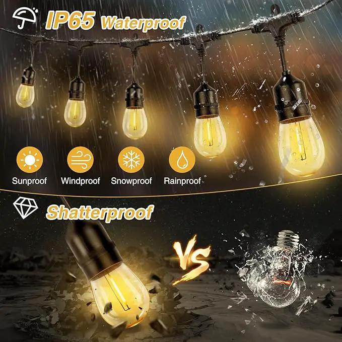 ZJOJO 60FT Solar String Lights Outdoor Waterproof, Solar Lights Outdoor with 15 Shatterproof Bulbs IP65, Patio Light for Outside Decor by GreenHaven Gardens
