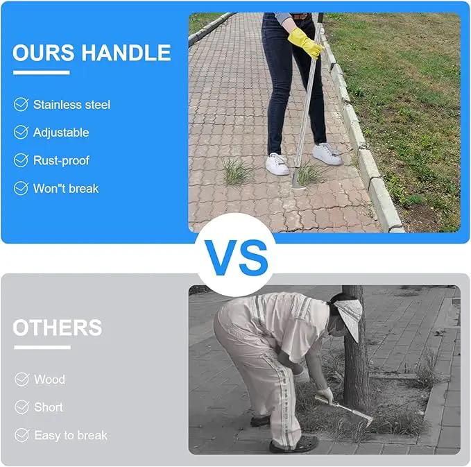 Crack Weeder, Stainless Steel Manual Crevice Weeding Tool, Long Handle Weed Grabber Remover, L-Shaped Manual Weeder Puller, Durable Crevice Weeding Tool for Sidewalk Garden Patio Lawn by GreenHaven Gardens