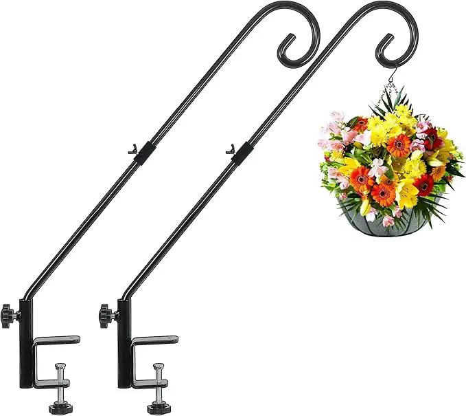 FEED GARDEN 31 Inch Heavy Duty Deck Hook for Railing 2 Pack, Non-Slip Clamp, 360 Degree Swivel, for Hanging Bird Feeders, Plants, Lanterns, Suet Baskets, Wind Chimes, Black by GreenHaven Gardens