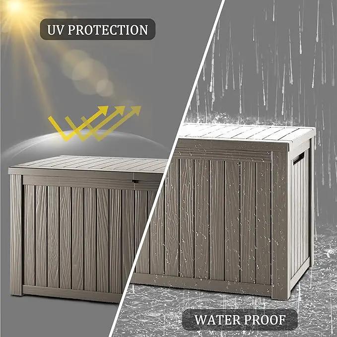 270 Gallon Lockable Resin Deck Box, Waterproof & UV-Resistant Outdoor Storage Box for Outdoor Cushion Storage, Garden Tools & Pool Accessories Storage, Gray by GreenHaven Gardens
