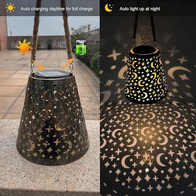 Hanging Solar Lanterns Outdoor Waterproof Star Moon Solar Lights Metal Outdoor Decor, LED Decorative Solar Garden Lights for Garden, Backyard, Tree, Porch(1 Pack) by GreenHaven Gardens