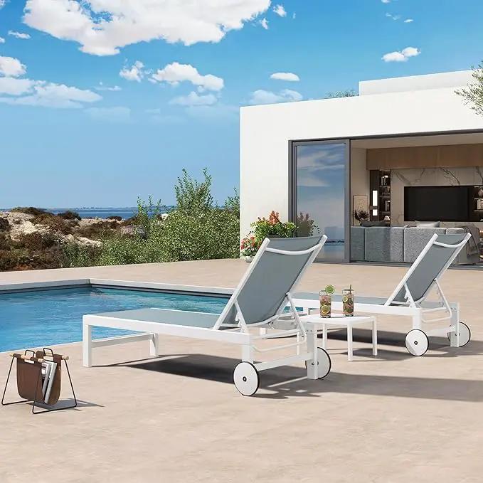 PURPLE LEAF Outdoor Chaise Lounge Set of 4 White Aluminum Lounge Chair Outdoor with Wheels Five-Position Adjustable Patio Lounge Chair for Pool Deck Yard, Steel Blue by GreenHaven Gardens