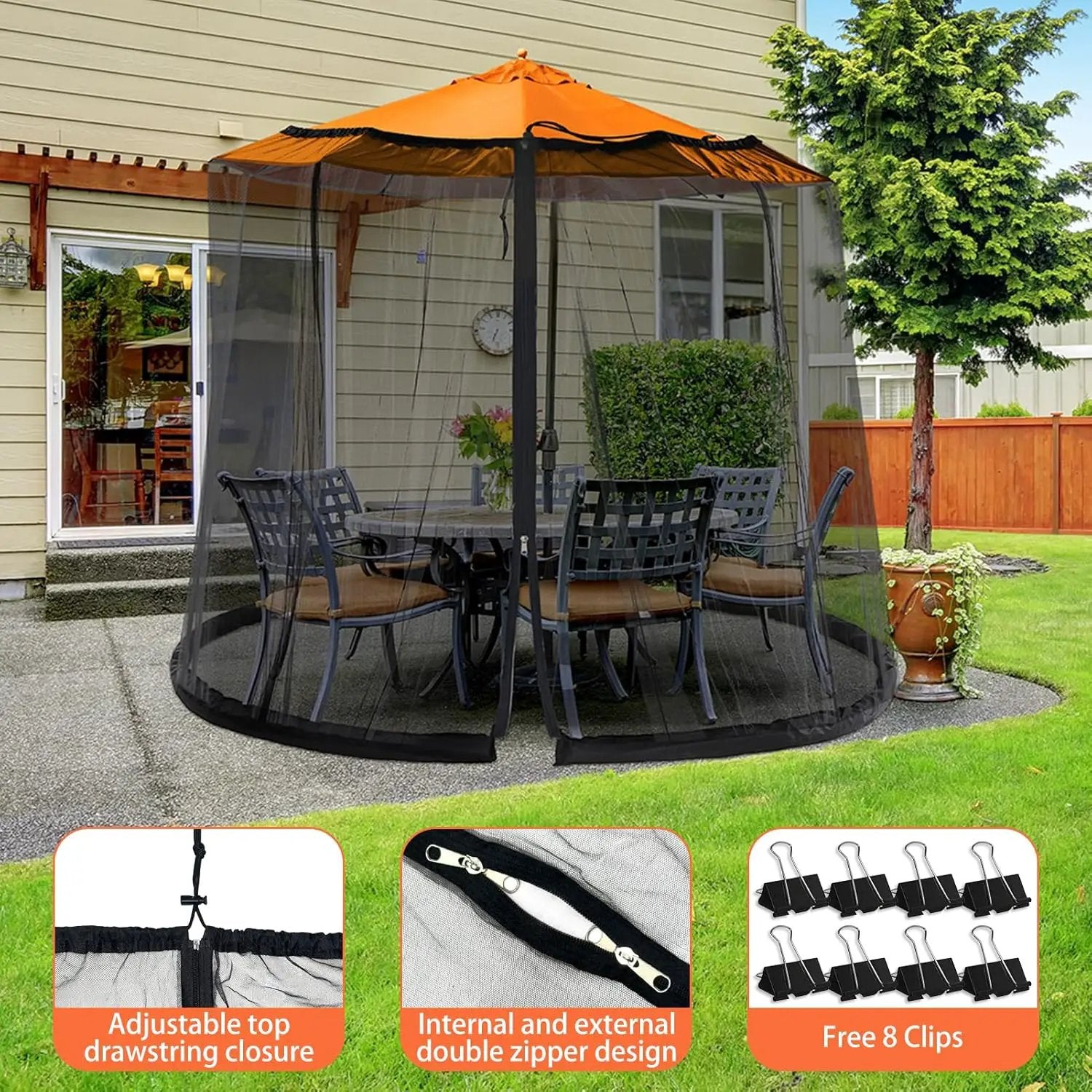 7.5-10FT Mosquito Netting for Patio - Mosquito Net for Patio Garden and Outdoor Umbrellas with Zipper and Adjustable, Umbrella Netting for Outdoor Umbrellas by GreenHaven Gardens