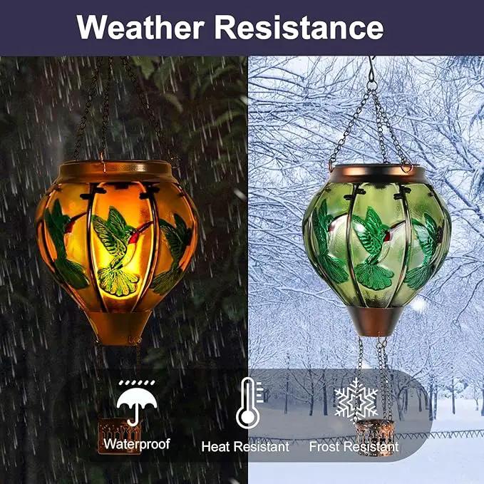 pearlstar Hot Air Balloon Solar Lantern with Flickering Flame Light Outdoor Solar Hanging Lights Waterproof for Garden Yard Farmhouse Patio Pathway Outside Decoration,Glass(Hummingbird) by GreenHaven Gardens