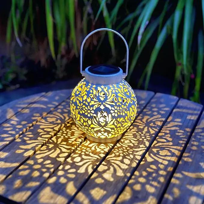 Set of 2 Outdoor Solar Hanging Lantern Lights Metal LED Decorative Lamp for Garden Patio Courtyard Lawn and Table with Hollowed-Out Design (White) by GreenHaven Gardens