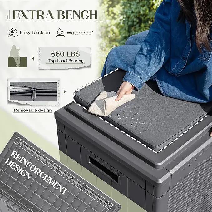 Greesum 100 Gallon Resin Deck Box Large Outdoor Storage with Cushions for Patio Furniture, Garden Tools, Pool Supplies, Weatherproof and UV Resistant, Lockable,Gray by GreenHaven Gardens