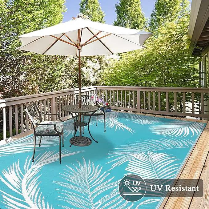 Pauwer Waterproof Outdoor Rug 5x8, Reversible Plastic Straw Patio Camping Rug, Indoor Outdoor RV Mat Carpet for Deck, Camper, Porch, Balcony, Backyard, Picnic, Leaf Teal by GreenHaven Gardens