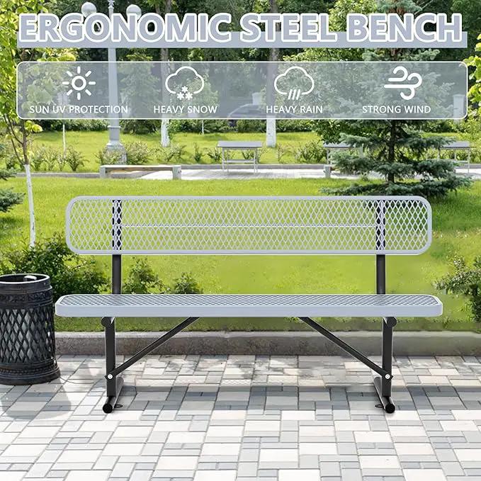 Heavy Duty Park Bench with Back Portable Frame, Outdoor Steel Bench with Backrest, Outdoor Park Bench Expanded Metal Mesh Bench for Lawn, Park, Deck, Garden, Patio, Porch, Black (Gray, 6FT) by GreenHaven Gardens