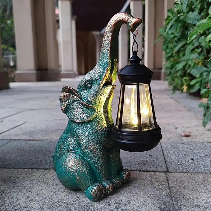 JOYBEE Garden Statues Elephant with Solar Lantern Outdoor Decor-Elephant Solar Figurines Lights Decorations for Patio Yard Lawn Ornaments-Gifts for Birthday Easter Housewarming by GreenHaven Gardens
