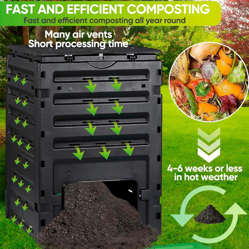 F2C Compost Bin Outdoor Composter BPA Free Material -120 Gallon (450L) Large Compost Bin Aerating Outdoor Compost Box Easy Assembling, Lightweight, Fast Creation of Fertile Soil, Black by GreenHaven Gardens