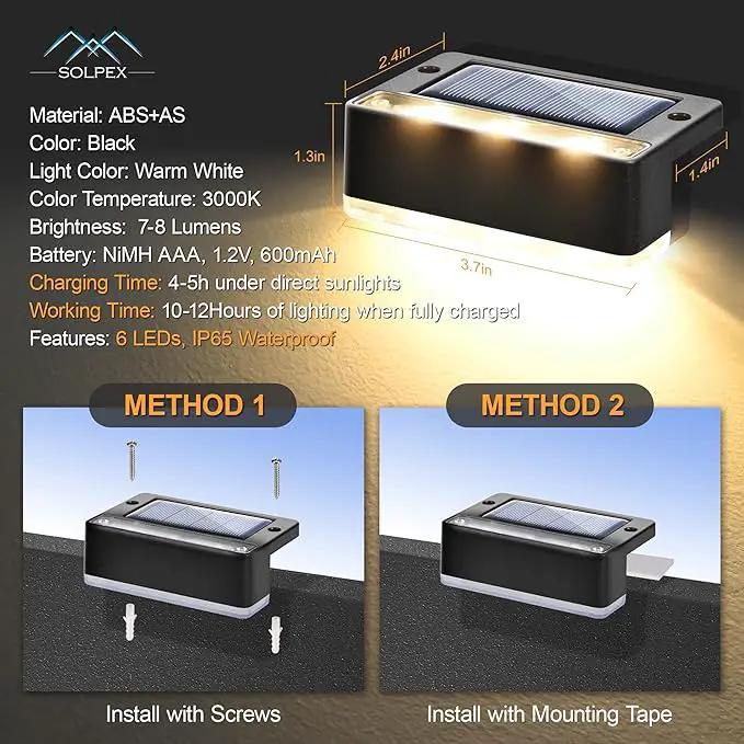 SOLPEX Solar Fence Lights, 6 LEDs Solar Lights Outdoor Waterproof Solar Powered for Deck, Stair, Front Porch, Balcony, Walkway, Garden, Yard, Patio, Pool Decor, IP65 Waterproof (4 Pack, Warm White) by GreenHaven Gardens