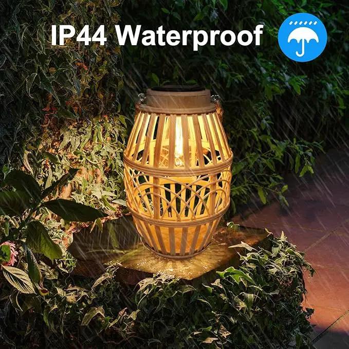 pearlstar Outdoor Solar Lanterns Light Rattan Natural Lantern with Handle for Hanging or Table Lamp for Patio Yard Garden Wedding Home Decoration, Edison Bulb, Auto on/Off (Style3) by GreenHaven Gardens