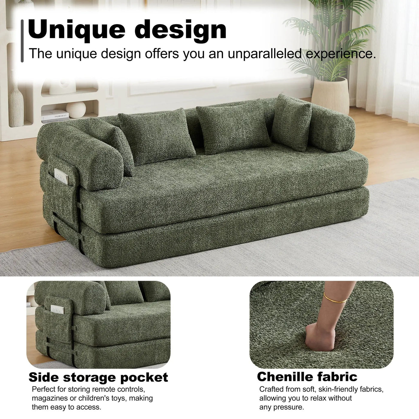 Convertible Sleeper Sofa Bed With Cylindrical Pillow by HouseOfZazla