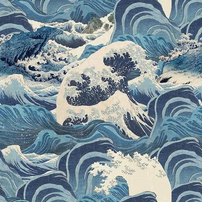 Hand Drawn Blue Sea Wave Reef Peel and Stick Wallpaper Self Adhesive Removable Easy Peel Off Stick on Wall Paper for Bedroom Cabinet Renter Friendly by GreenHaven Gardens