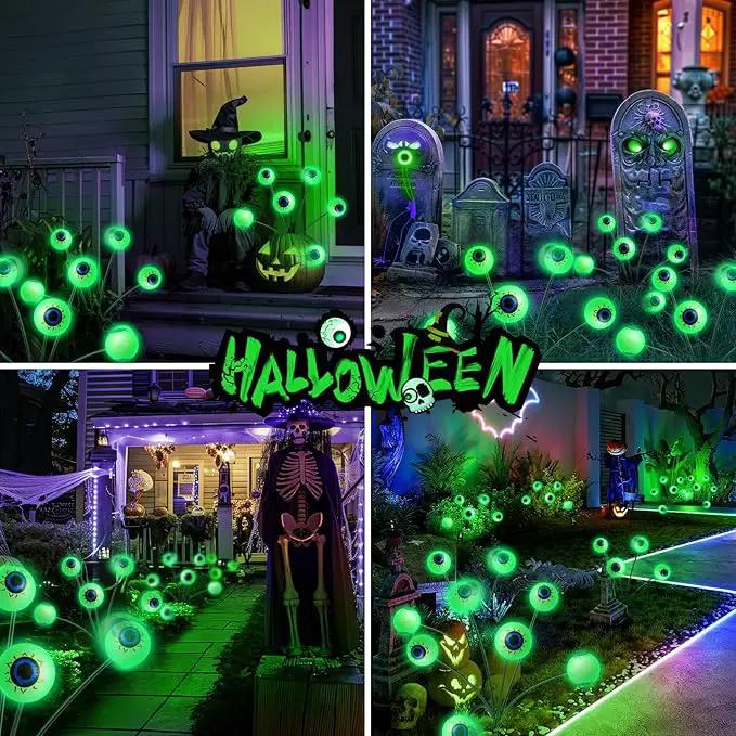 Halloween Solar Lights Outdoor: 4 Pack Upgraded 24 LED Scary Eyeball Lights for Garden Yard Lawn Pathway Landscape Decor, Green Outside Decorations by GreenHaven Gardens