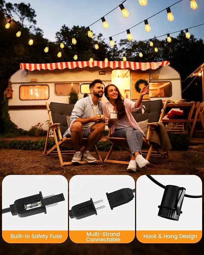 Torkase 50FT Outdoor String Lights LED, S14 Shatterproof Bulbs (15+1), Waterproof Dimmable Patio Lights for Backyard, Porch, Garden - Connectable Commercial Grade by GreenHaven Gardens
