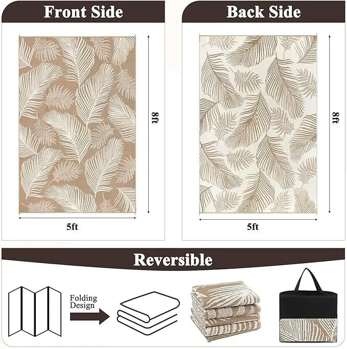 Pauwer Waterproof Outdoor Rug 5x8, Reversible Plastic Straw Patio Camping Rug, Indoor Outdoor RV Mat Carpet for Deck, Camper, Porch, Balcony, Backyard, Picnic, Leaf Brown by GreenHaven Gardens