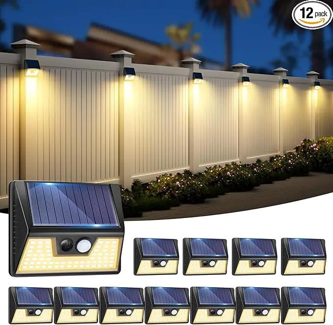 12 Pack Solar Fence Lights, Motion Sensor Deck & Wall Lights - Warm White LED, Wireless, Waterproof, Outdoor for Yard, Steps & Garden - Black by GreenHaven Gardens