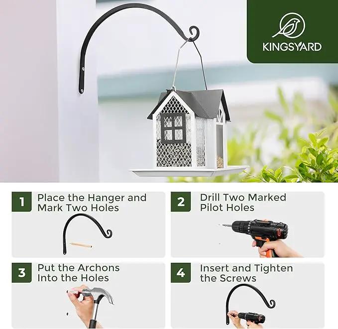 Kingsyard 2-Pack Wall Plant Hanger Outdoor - Heavy Duty Metal Hanging Bracket Hooks for Hanging Plant, Bird Feeders, Lanterns, Wind Chimes Outdoor & Indoor, 8-Inch/Black by GreenHaven Gardens
