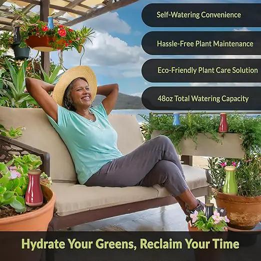 Drip Irrigation Stakes - Extra Large Improved Drip Easy-Refill 4 Week Waterer System with Large Reservoir Bulbs - Automatic Self-Watering Device for Indoor & Outdoor Plants by GreenHaven Gardens