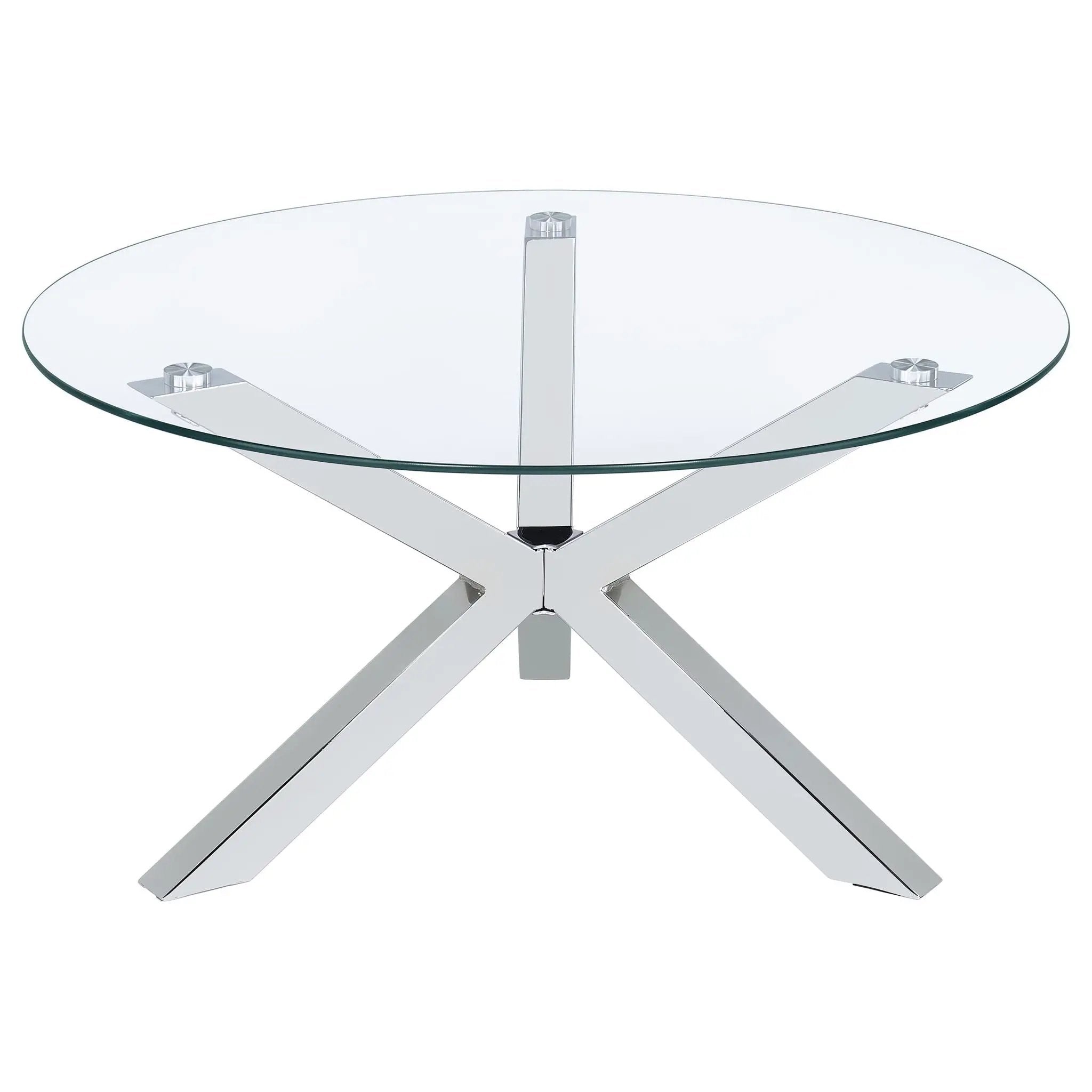 Kenzie Round Tempered Glass Top Cocktail Coffee Table Chrome by Unique Piece Furniture