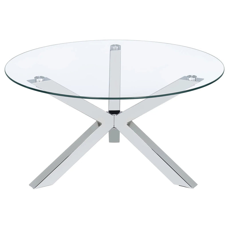 Kenzie Round Tempered Glass Top Cocktail Coffee Table Chrome by Unique Piece Furniture