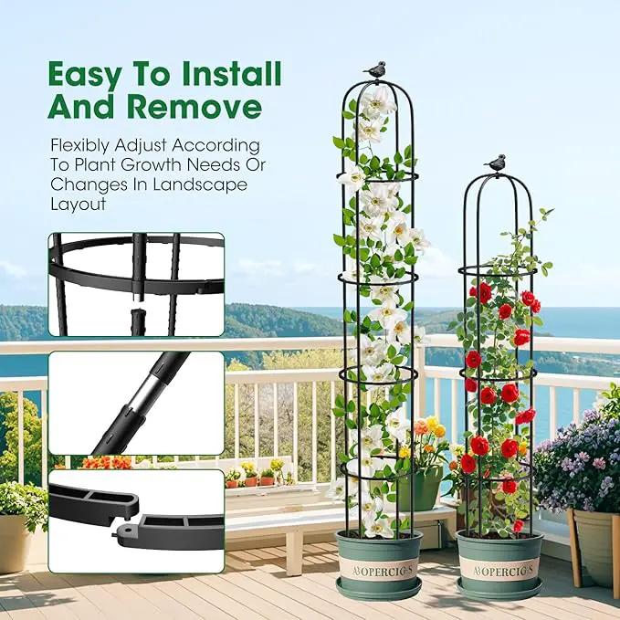 Garden Obelisk Trellis for Climbing Plants Outdoor 6.2 Ft Rose Bush Round Trellis for Pots Rustproof Metal Plant Flower Trellises for Clematis Vine Jasmine Support Outdoor Indoor (Black, 6.2ft) by GreenHaven Gardens