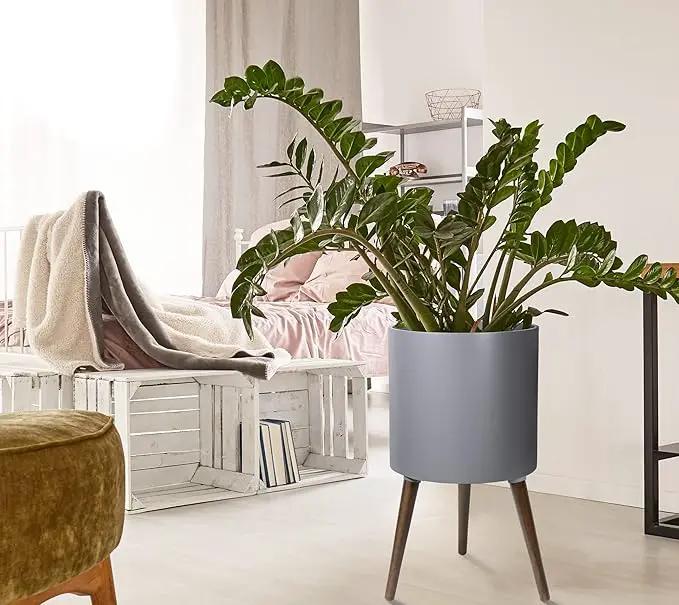 D'vine Dev 14 Inch Planter Pot with Stand, Mid-Century Tall Plant Pot with Legs for Indoor Plants, X-Large, Grey, 88-O-D-3 by GreenHaven Gardens