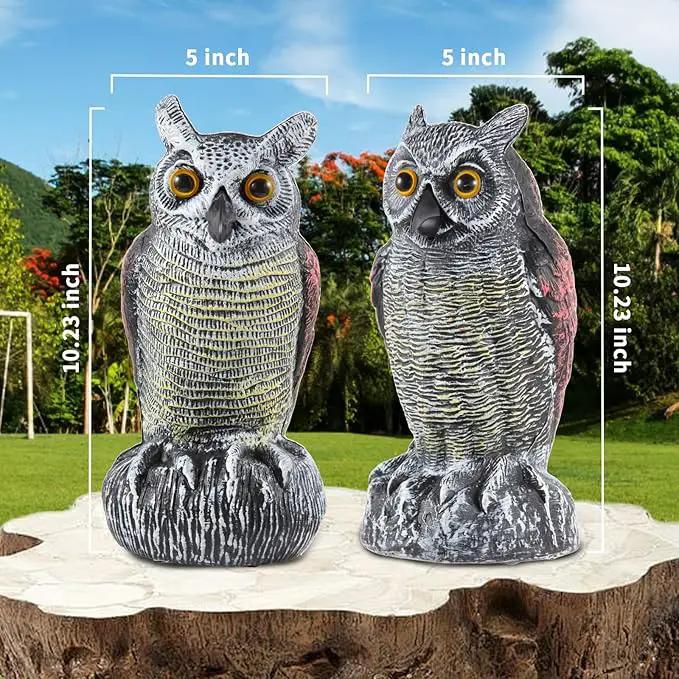 Hedoc 2 Pack Fake Owl Decoys to Scare Birds Away from Gardens and Rooftop, Long-Eared Owl Bird Deterrents, Nature Scarecrow Plastic Owls Pest Repellent, Owl Statue for Garden Decor, Yard Decoration by GreenHaven Gardens
