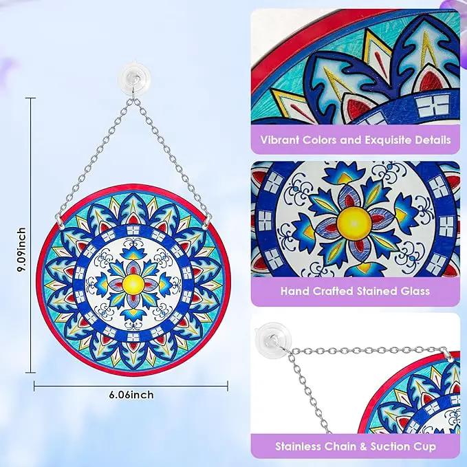 Mandala Suncatcher Stained Glass - Handmade Gifts for Women, Suncatchers for Windows - Window Hangings with Chain and Hook, 6 inch Stained Glass Suncatcher for Mom by GreenHaven Gardens