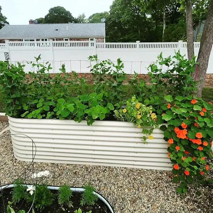 Vego Garden 32" Extra Tall Oval Metal Raised Garden Bed Kit - 9 in 1 Modular Planter Box for Vegetables, Flowers, Fruits - Pearl White by GreenHaven Gardens