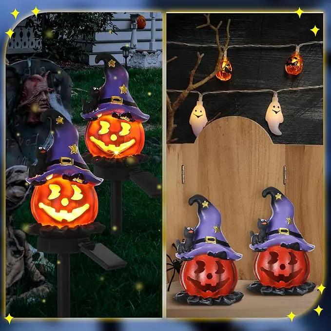 Retisee 2 Pcs Halloween Pumpkin Pathway Solar Lights Orange Jack O Lantern Stake Lights for Outdoor Halloween Decorations Yard Display LED Front Porch Decor(Witch Hat Pumpkin) by GreenHaven Gardens