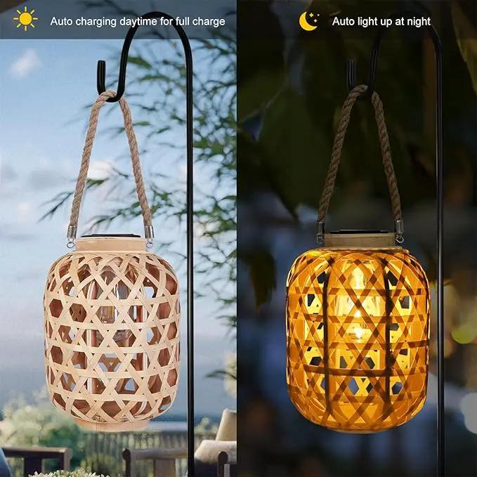 Solar Rattan Lantern Outdoor Hanging Lights with Handle, Waterproof Rattan Solar Lantern, Natural Bamboo LED Decorative Garden Lights for Yard, Patio, Wedding, Home Decoration by GreenHaven Gardens