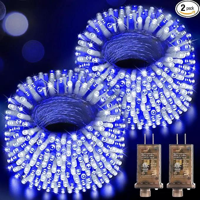 Hezbjiti 2 Pack 1000 LED 403 FT Christmas String Lights Outdoor, 8 Lighting Modes IP44 Waterproof Fairy Lights with Timer and Dimmable Function for Party Tree Decorations (Blue+White, Clear Wire) by GreenHaven Gardens