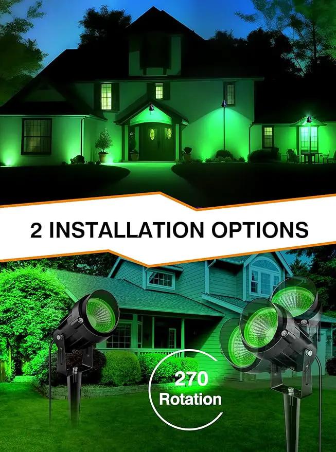 7W Green LED Landscape Lights, 110v 120V Plug in Landscape Lighting with IP66 Waterproof Halloween Christmas Spotlights for Garden Pathway Tree Pathway, 2 Pack by GreenHaven Gardens