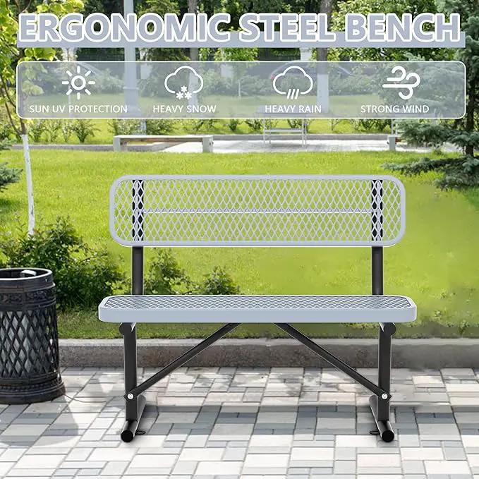 Heavy Duty Park Bench with Back Portable Frame, Outdoor Steel Bench with Backrest, Outdoor Park Bench Expanded Metal Mesh Bench for Lawn, Park, Deck, Garden, Patio, Porch, Black (Gray, 4FT) by GreenHaven Gardens