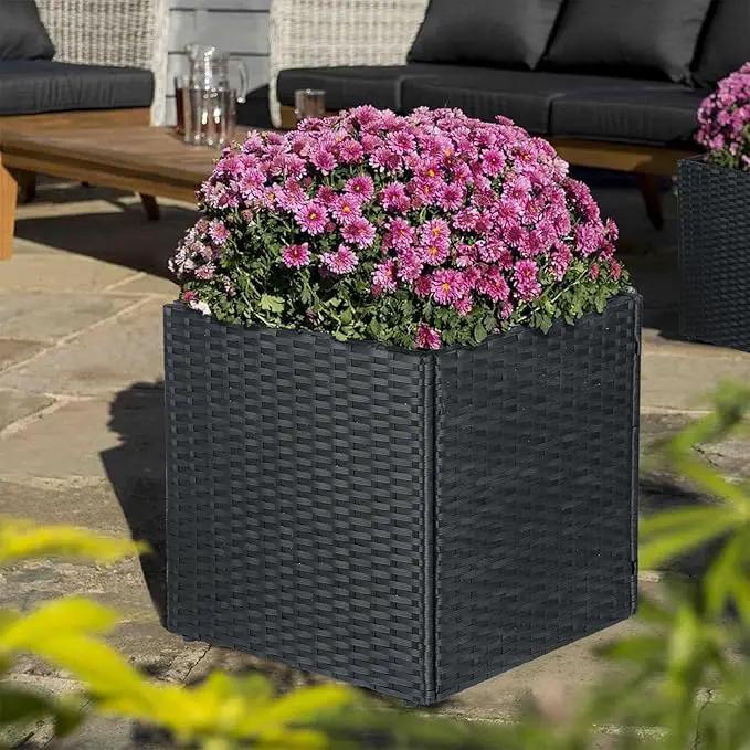 SUNNYPARK Set of 2 Large Square Planter with Removable Liner, All-Weather PE Rattan Modern Planters Indoor Outdoor Flower Plant Pots Garden Box Patio Yard Front Porch Deck by GreenHaven Gardens