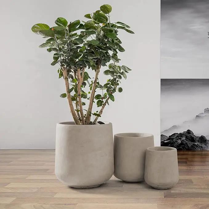 Kante 15.3"+11.6"+8.2" Dia Round Concrete Planter, Large Outdoor Indoor Planter Pots Containers with Drainage Holes and Rubber Plug for Home Garden Patio, Weathered Concrete by GreenHaven Gardens